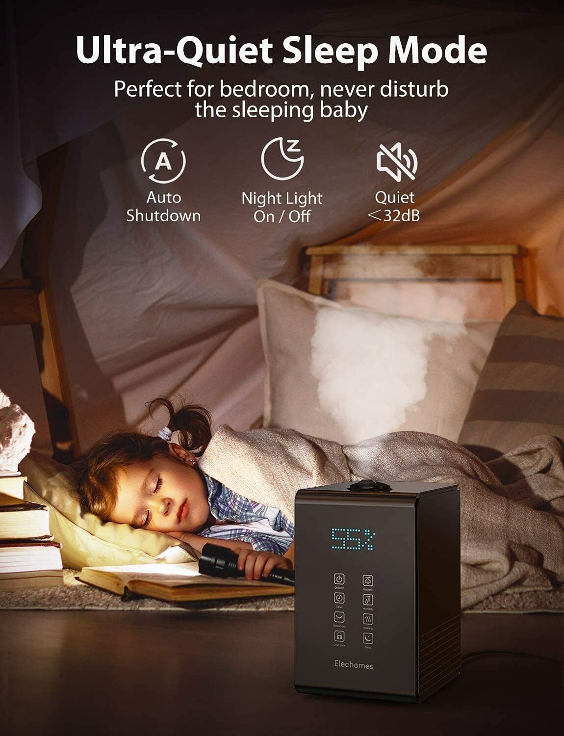 Elechomes SH8820 Humidifier, 5.5L Top Fill Warm and Cool Mist