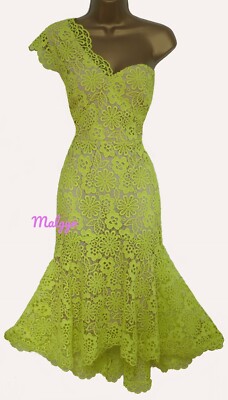 KAREN MILLEN  STUNNING LIME YELLOW ONE SHOULDER LACE COCKTAIL DRESS  UK 8  | eBay