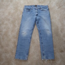 Vintage Lee Regular Fit Straight Leg Jeans Men's 38x32 Blue Denim Distressed