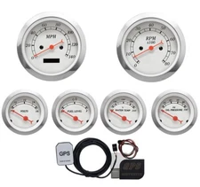 MOTOR METER RACING Classic White 6 Gauge Set 85mm GPS Speedometer MPH °F PSI