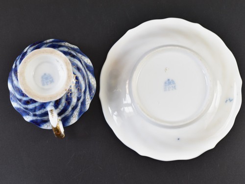 Antike Porzellan Tasse Kobaltblau Spiralen Dekor Schumann Berlin Moabit 19 Jh. - Bild 13 von 14
