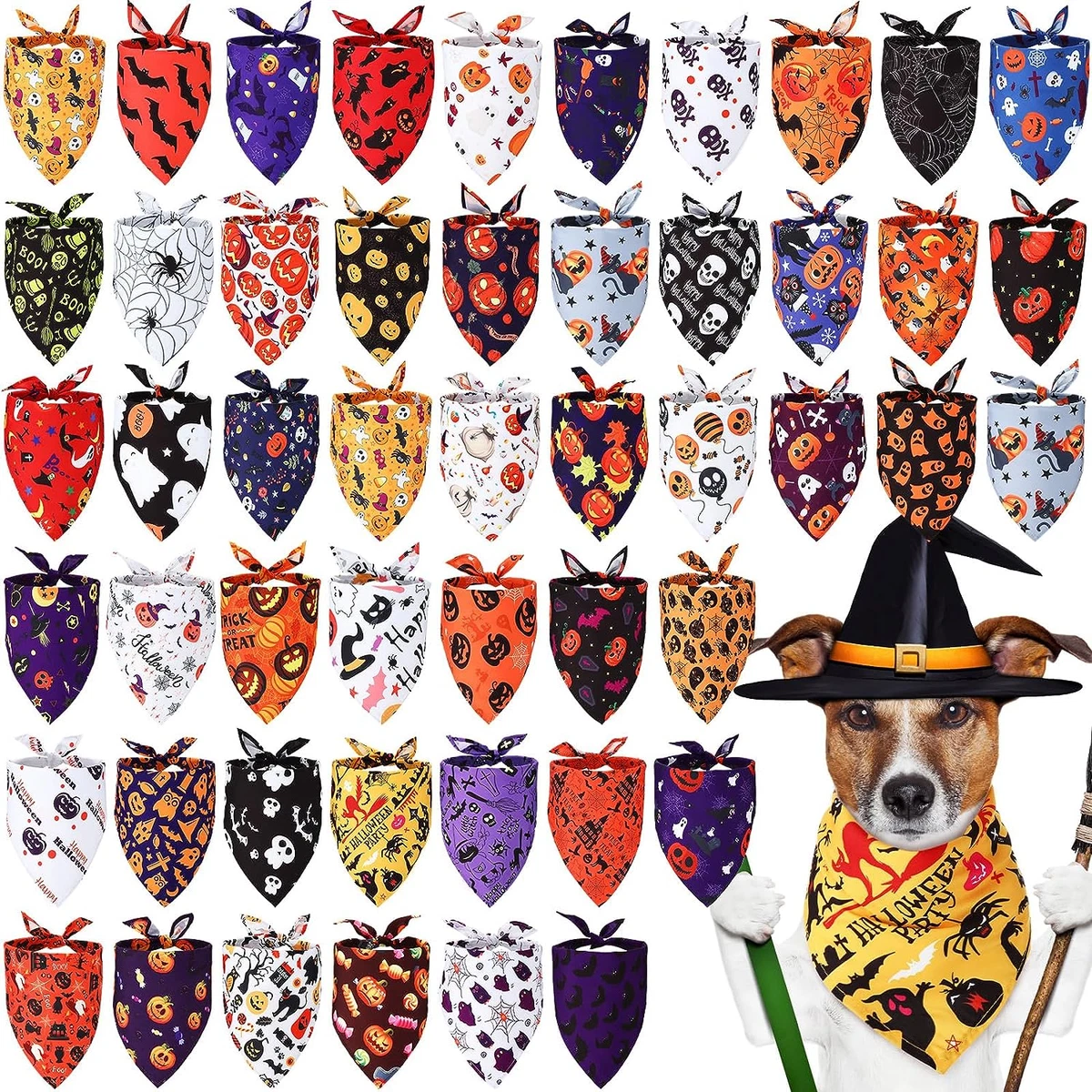 50 Pack Halloween Dog Bandanas Large Girl Boy Dog Bib Dog Scarf