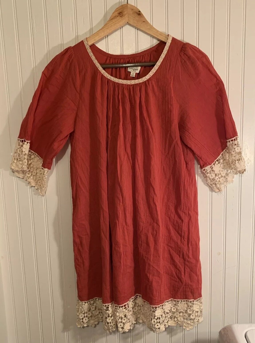 UMGEE USA Summer Fall Tunic Womans Dress Coral With Lace Women's Medium