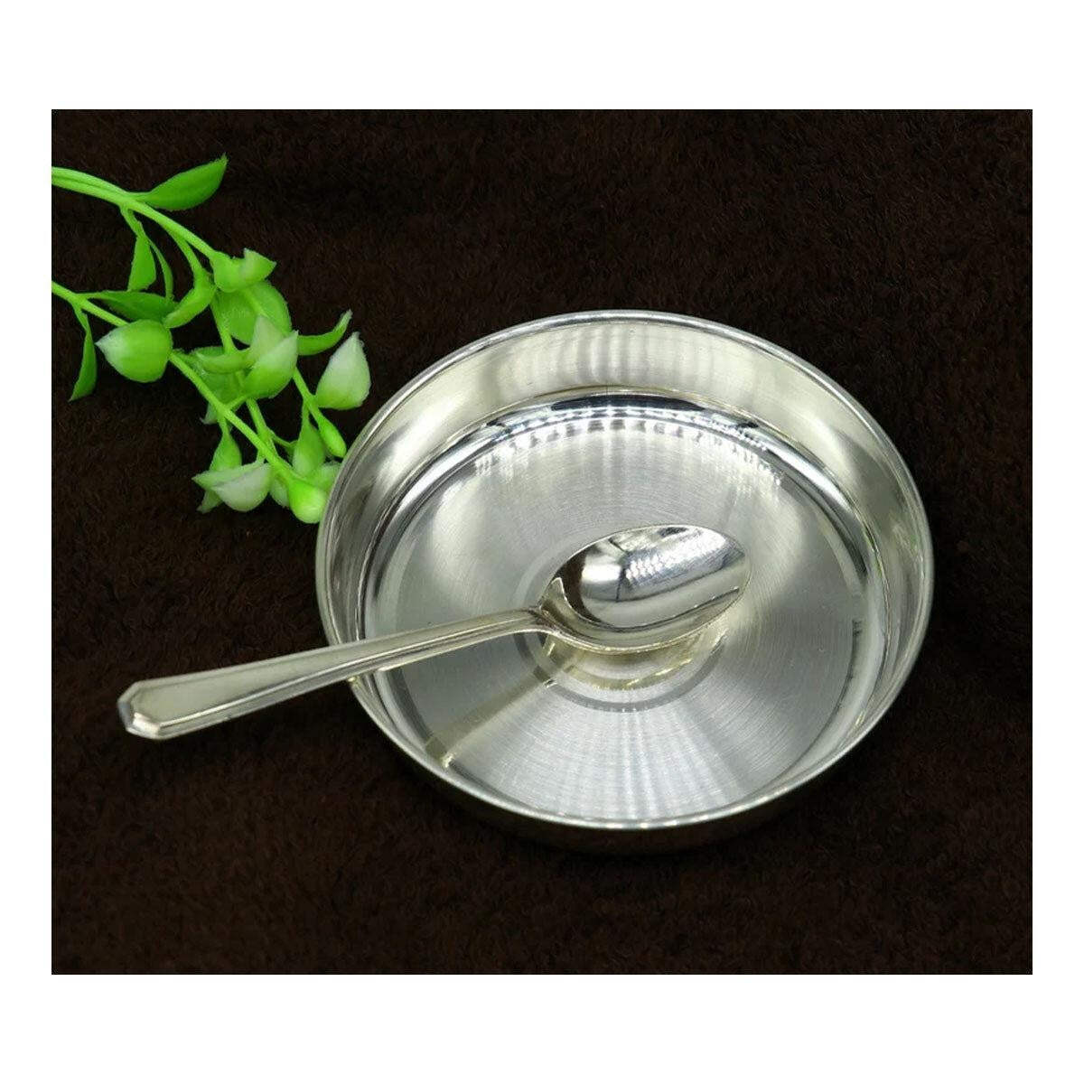 999Silver Plate with Spoon Vessel Utensils Ideal Gift for Adult Home Kitchen Use