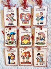 Vintage Valentine Kids Set of 9 Gift Hang Tags Scrapbook Junk Journal Cards 444R