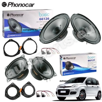 Set 4 Haut Parleur Haut-Parleurs Double Cône Phonocar Avant + Ha pour Fiat À - Photo 1/4