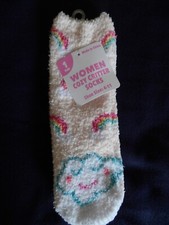 Ladies Cozy Critter Clouds Rainbows Multi-Color Slipper Socks Sizes 4-11