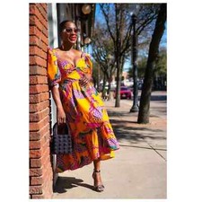 NWT FARM RIO Beaded Macaws Puff Sleeve Midi Dress Size XS