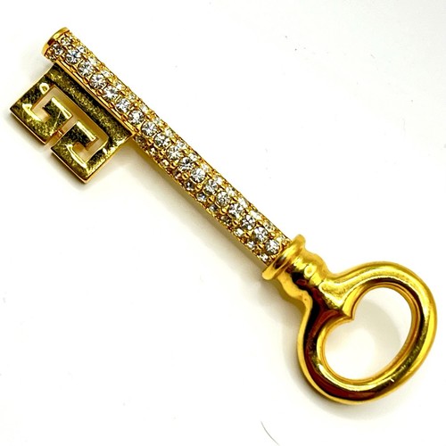Vintage Givenchy Signed Figural Greek Key Brooch Gold Tone & Rhinestone Crystals