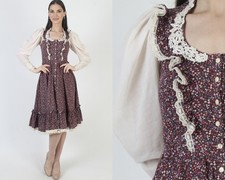 Vintage 70s Gunne Sax By Jessica McClintock Burgundy Calico Boho Prairie Dress