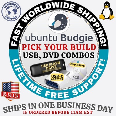 UBUNTU BUDGIE LINUX OS | LTS / REGULAR ISO BUILDS | DVD, USB COMBOS | FAST SHIP
