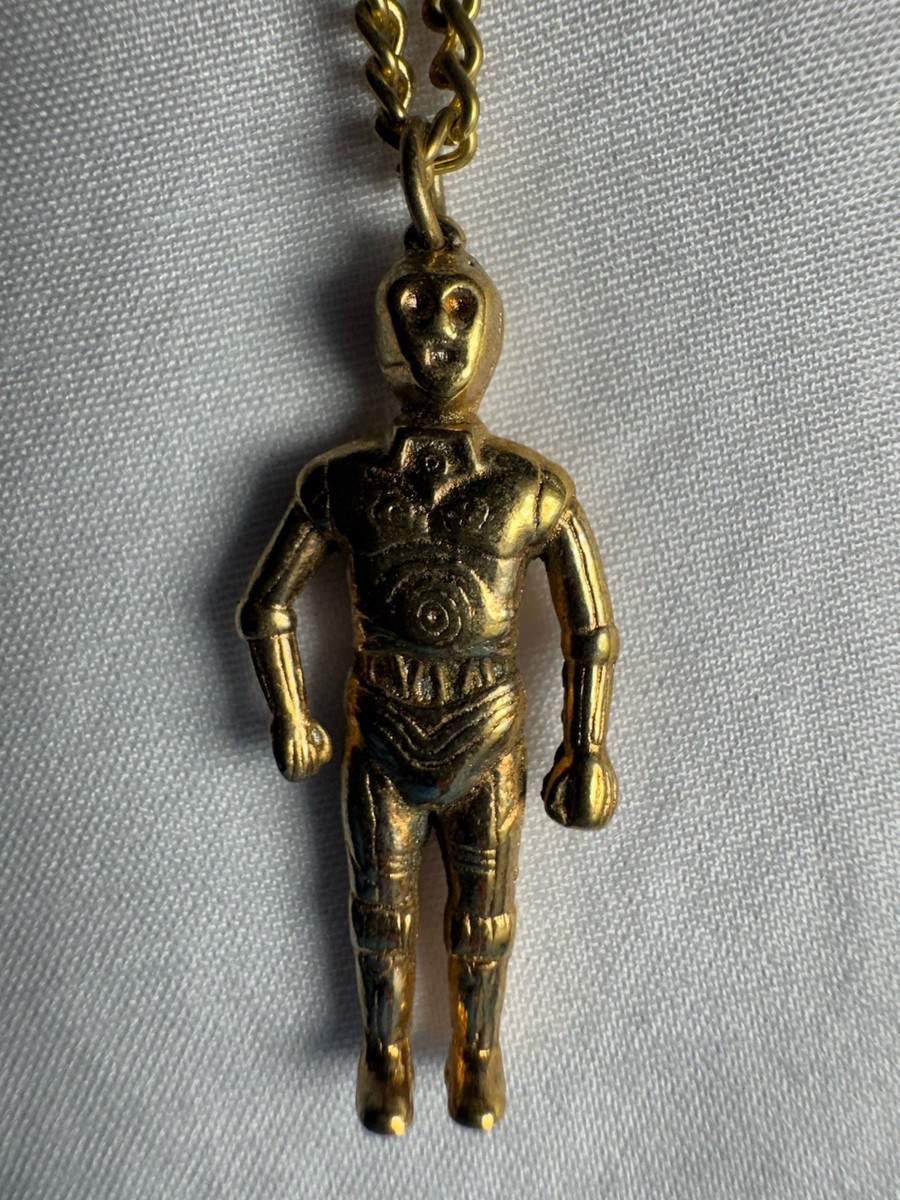 Star Wars C-3PO Pendant Necklace Vintage Gold Tone Chain Retro 70s
