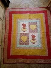 Vintage Handmade Holly Hobbie Quilt 54 X 46 Child-Lap-Baby Grannycore