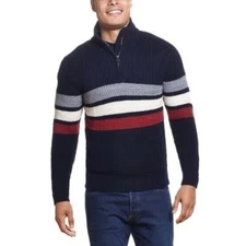 Weatherproof Vintage Men's Shaker Stitch Stripe Half Zip Sweater Navy medium