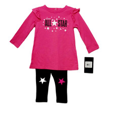 NWT Converse All Star Girls 12 Months Leggings Set Long Sleeve Outfit Pink Black