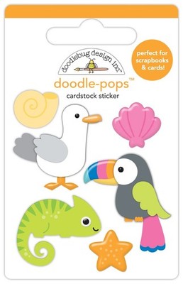 Doodlebug Doodle-Pop 3D Stickers Tropical Trio Gecko Toucan Seagull Seashells