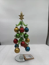 Beautiful Handblown Glass 10 Inch Christmas Tree With 16 Ornaments Gold Accents