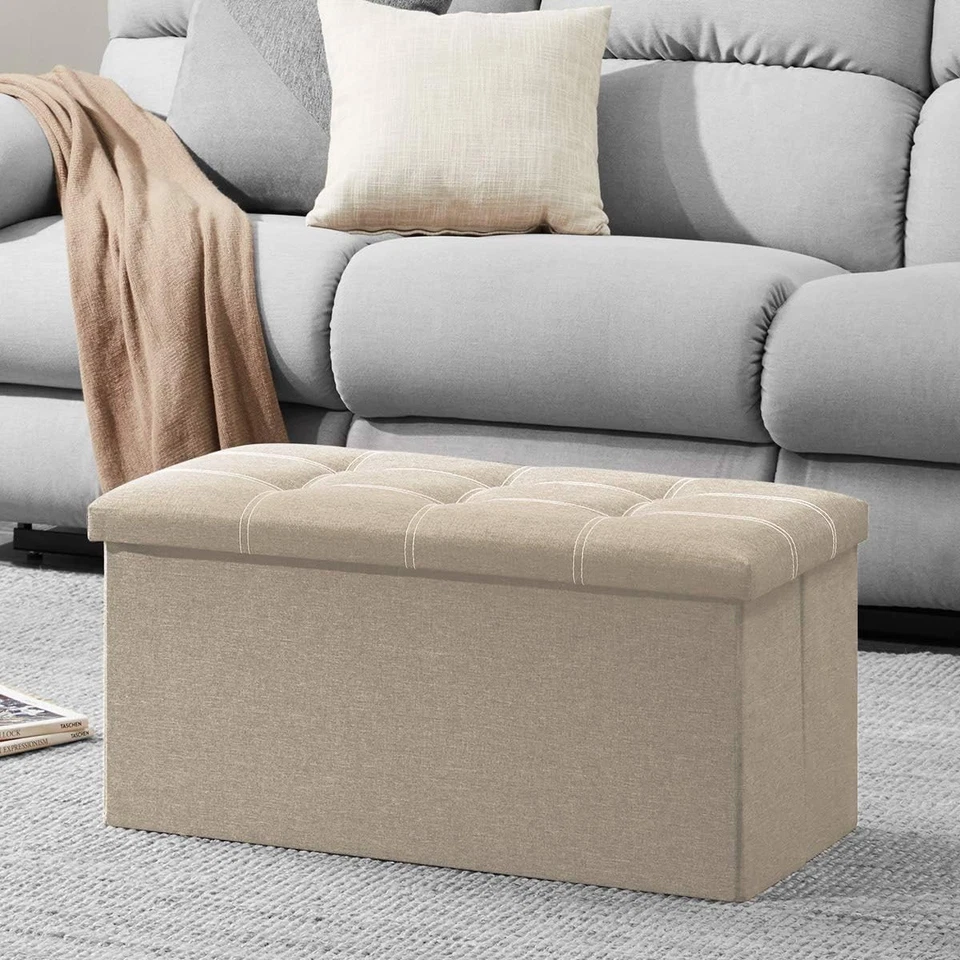 Stylish Rectangular Linen Folding Ottoman - Ideal Footrest & Storage Solution - Image 4 of 4