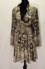 Free People Say You Love Me Mini Dress Tunic Green Paisley Boho Babydoll Sz M