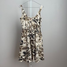 J.Crew Linen Blend Leaf Print Dress Sleeveless Beige Brown Gold Size 0