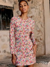 Sezane Divia Dress Mini Size M Floral Print Long Sleeve Vintage Boho