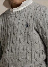 Polo Ralph Lauren Boys Gray Cable-Knit Crewneck Sweater Size L 14/16