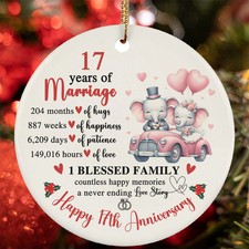 Happy 17th Anniversary Ornament Elephant Love 17 Year Of Marriage Christmas Gift