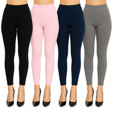 Womens Full Length Cotton Leggings Elastic Waist Stretchy Pants Casual Wear Gym