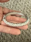 Crown Bracelet Silver Nugget Textured Hinged Bangle  Vintage Jewelry