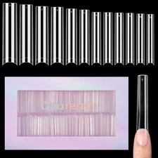 Quaferen 504Pcs Clear No C Curve Nail Tips for Acrylic Nails Professional, 3XL E