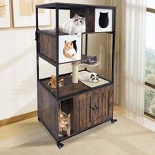 Cat Litter Box Enclosure Tower, Dog Proof W/ Condo, Hammock  Scratching Post
