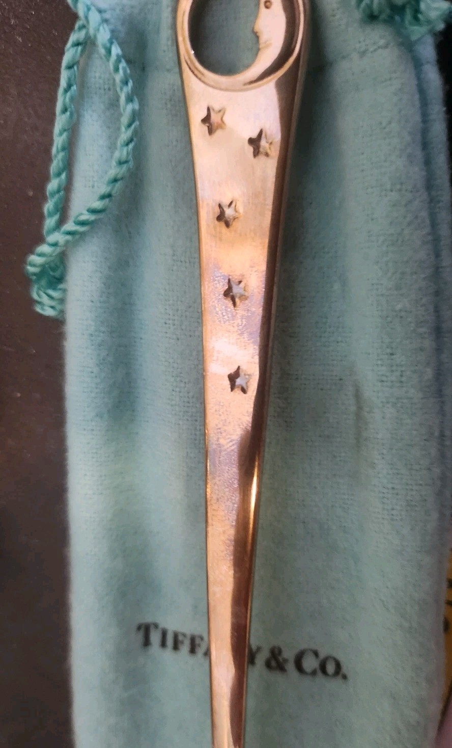 Tiffany & Co 925 Sterling Silver Moon Stars Infant Baby Feeding Spoon Vtg 2000