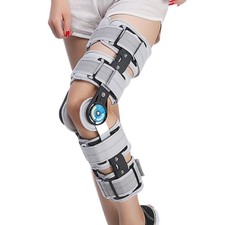 Hinged ROM Knee Brace with Side Stabilizers, Adjustable Post Op Knee Immobili...