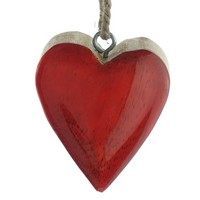 WeihnachtsanhäNger Massivo Herz Rot & Natur 6 Cm - Holz