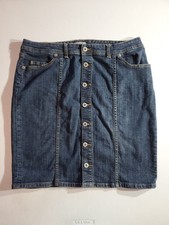 Boho Grunge Denim Skirt Chicos Size 2 Dark Wash Cotton Blend