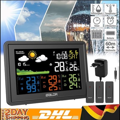 LCD Funk-Wetterstation mit 3 Außensenor Wecker Funkuhr Kalender Vorhersage Hygro