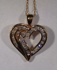 10K Yellow Gold Multi-Shaped Diamond Double Heart Pendant Necklace - 18"