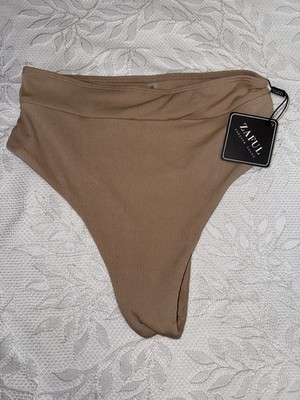NWT Zaful (6) Brand New Tan Ribbed High Rise Bikini Swim Bottoms