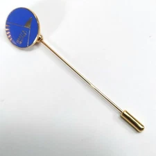 Pratt Whitney Eagle Lapel Stick Pin Gold Tone and Blue Enamel 2 1/2 Inches Long