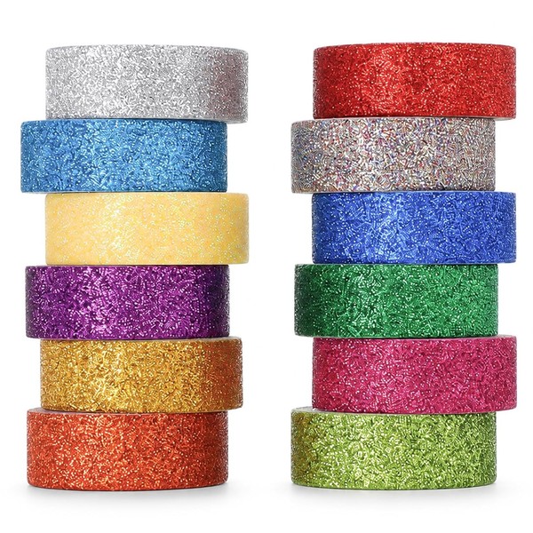 Washi Tape Set 12 Rollen Glitzernd Dekoratives Klebeband Basteln Scrapbooking-image