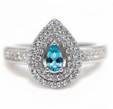 2CT Aquamarine  White Topaz 925 Solid Sterling Silver Ring Jewelry Sz 7