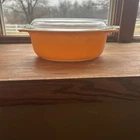 Vintage PYREX Orange 1.5 Quart Oval Casserole w/ Clear Lid #043 - Made in USA