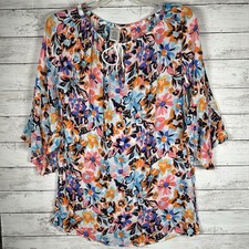 ANNE COLE Flounce Tunic Swimsuit Cover-up Rayon Tropical Floral XS/S NWT