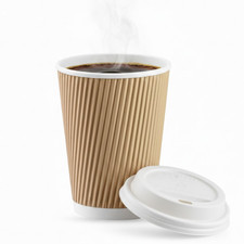 Disposable Coffee Tea Cups Lids Kraft Triple Wall Hot Drinks Paper Cups 8/12 oz