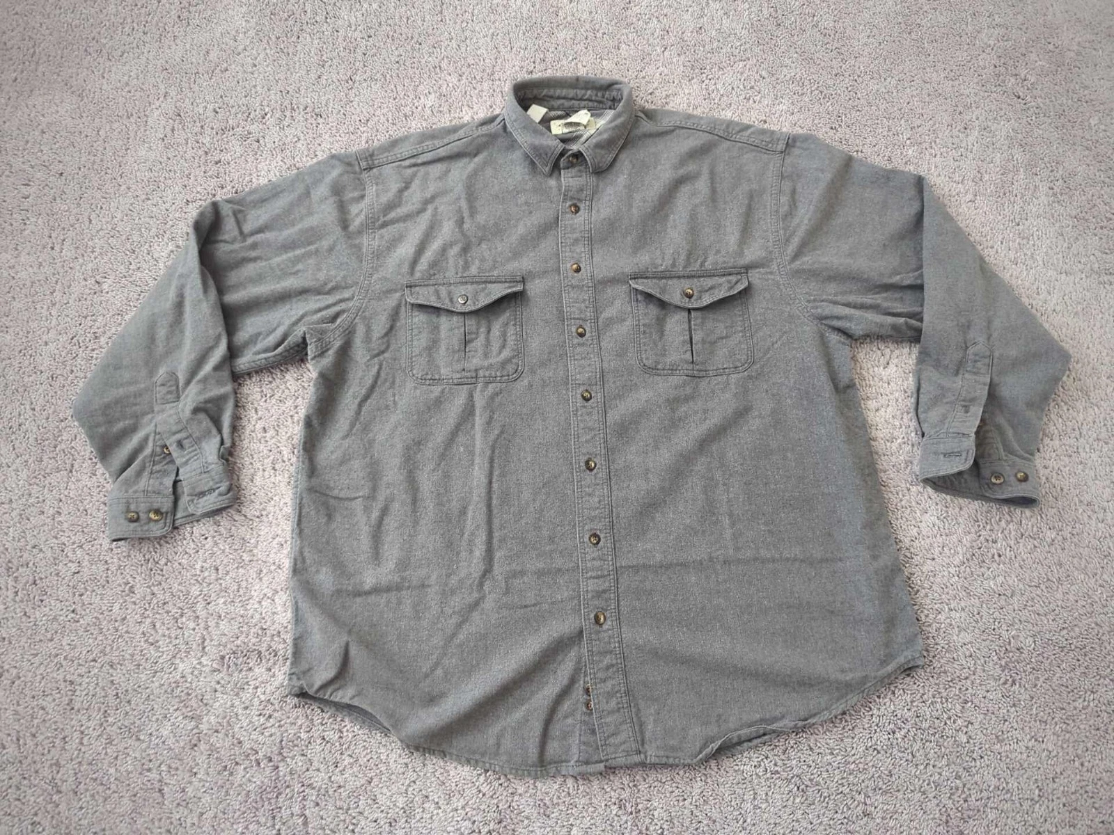 Vintage Eddie Bauer Button Up Shirt Mens XL TALL Gray Long Sleeve Outdoor Casual