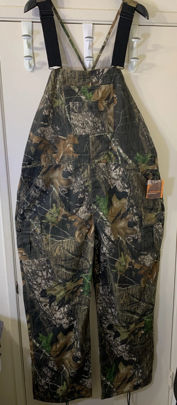 NEW Jerzees Outdoors Overall Bib Mens 46 Green Brown Camo Mossy Oak Hunting Bib