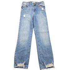 FRAME Le High Straight Jeans Womens 27 Blue Light Wash Distressed Stretch Denim