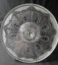 Heisey Locket on Chain Stippled Beaded Shield Cake Salver Stand EAPG circa 1897