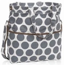 NEW Thirty One 31 Retro Metro Fold Over Tote Gray Mod Dot Crossbody Bag