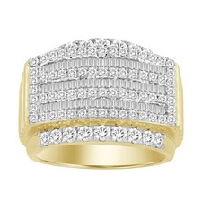 Men's Ring 2.00ct Natural Round Baguette Diamond 10k Yellow Gold